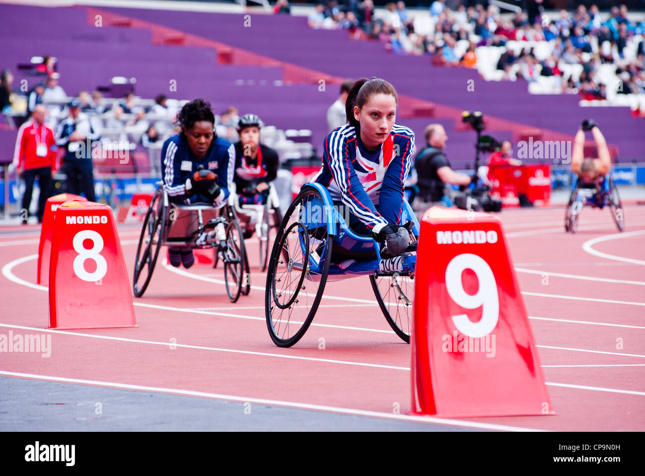 Athletes at the Visa London Disability Athletics Challenge at the Olympic Stadium in London on May 8, 2012. Stock Photo