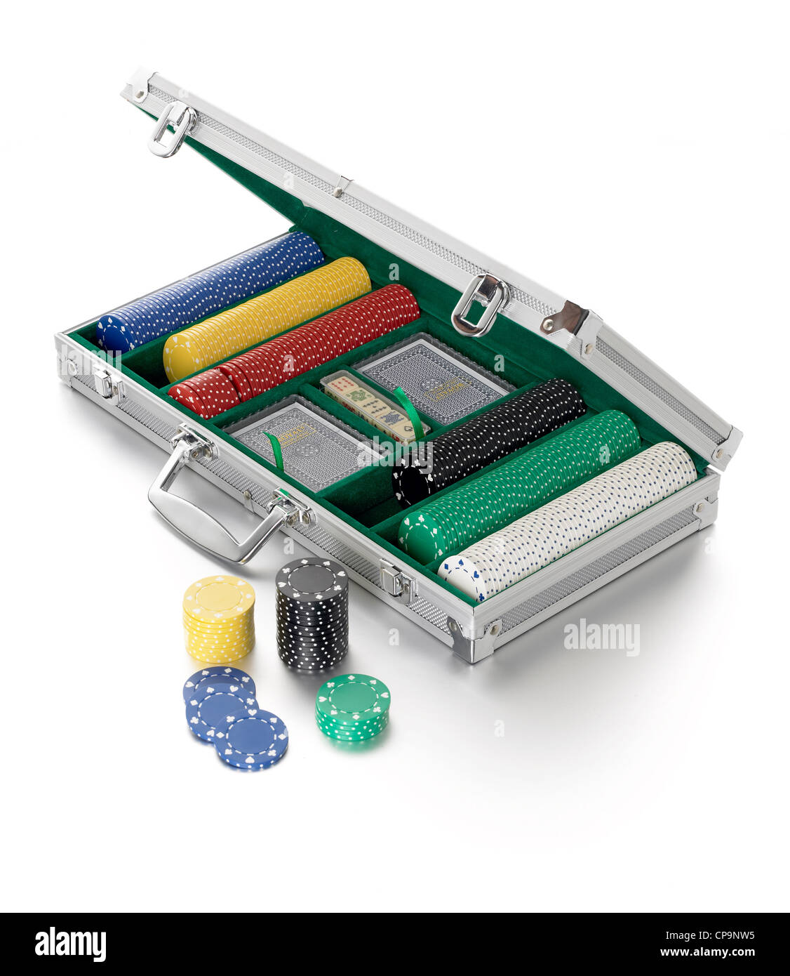 metal case gambling chips playing cards Stock Photo