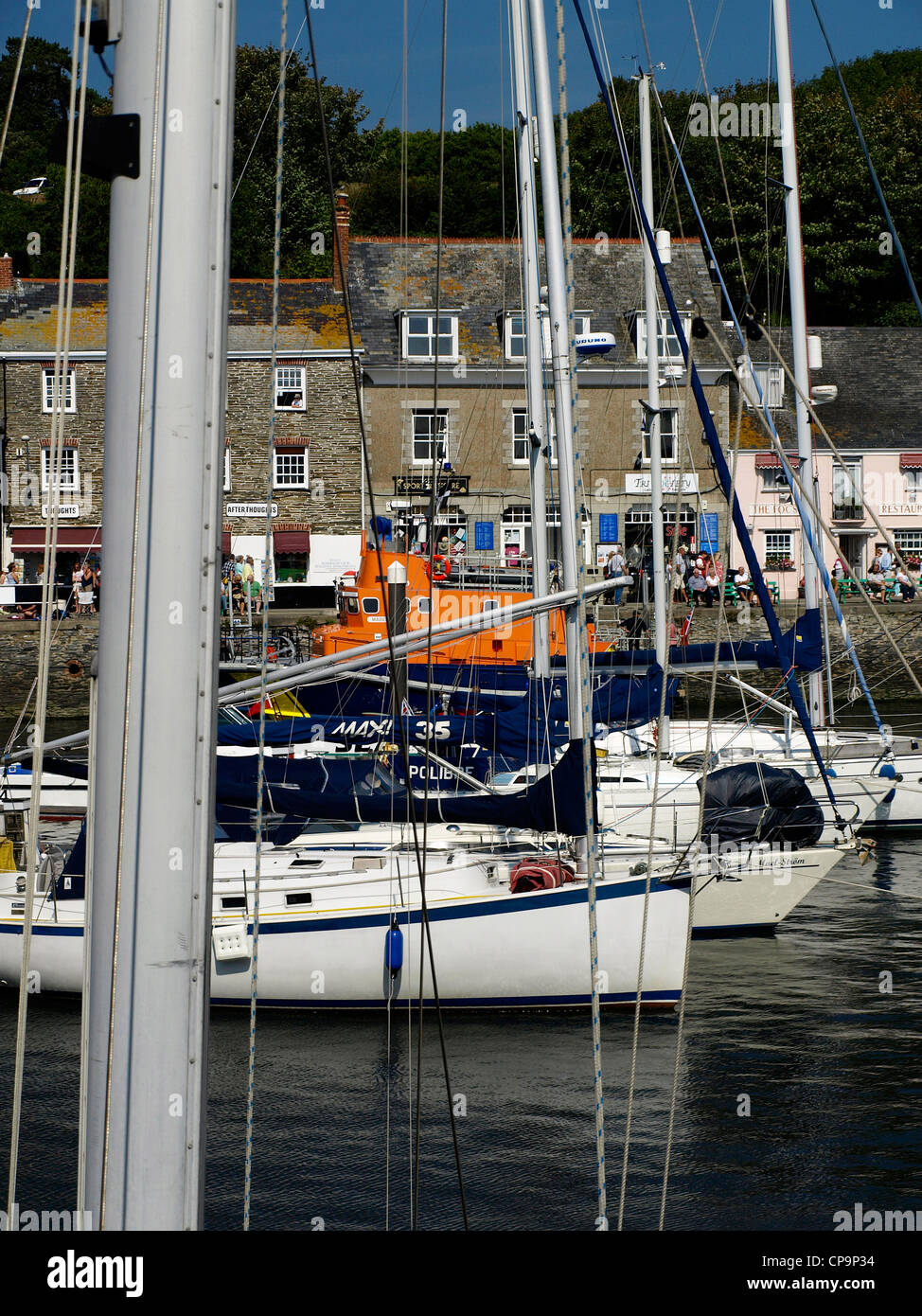 Boats and Lifeboat, Padstow harbour, Cornwall, England Stock Photo Alamy