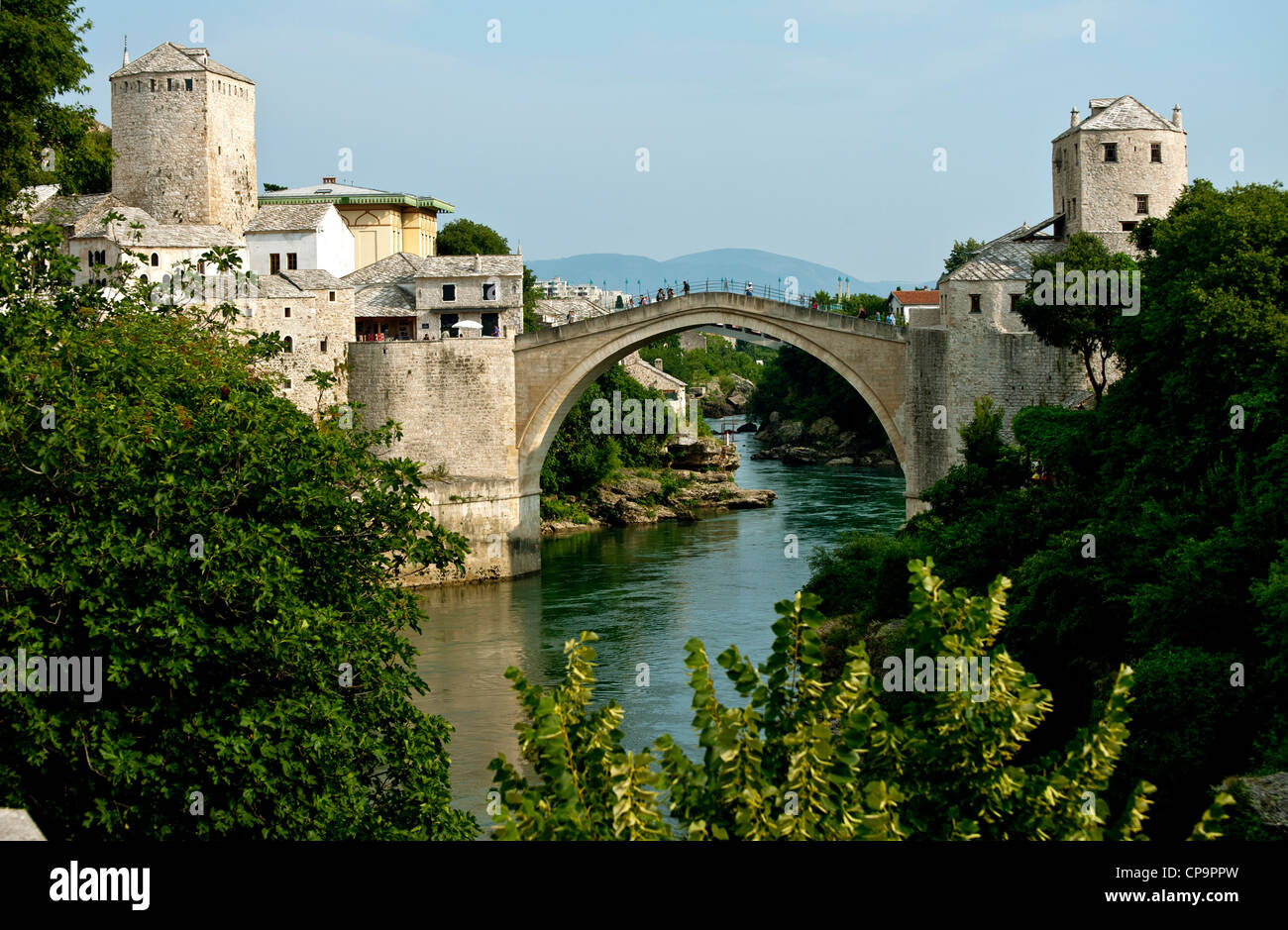 Stari Most Peace Bridge and the Neretva river.Mostar.Bosnia- Herzegovina.Balkans.Europe. Stock Photo
