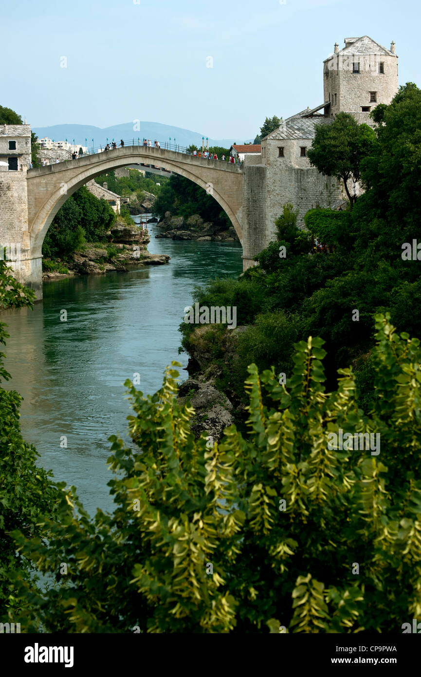 Stari Most Peace Bridge and the Neretva river.Mostar.Bosnia- Herzegovina.Balkans.Europe. Stock Photo