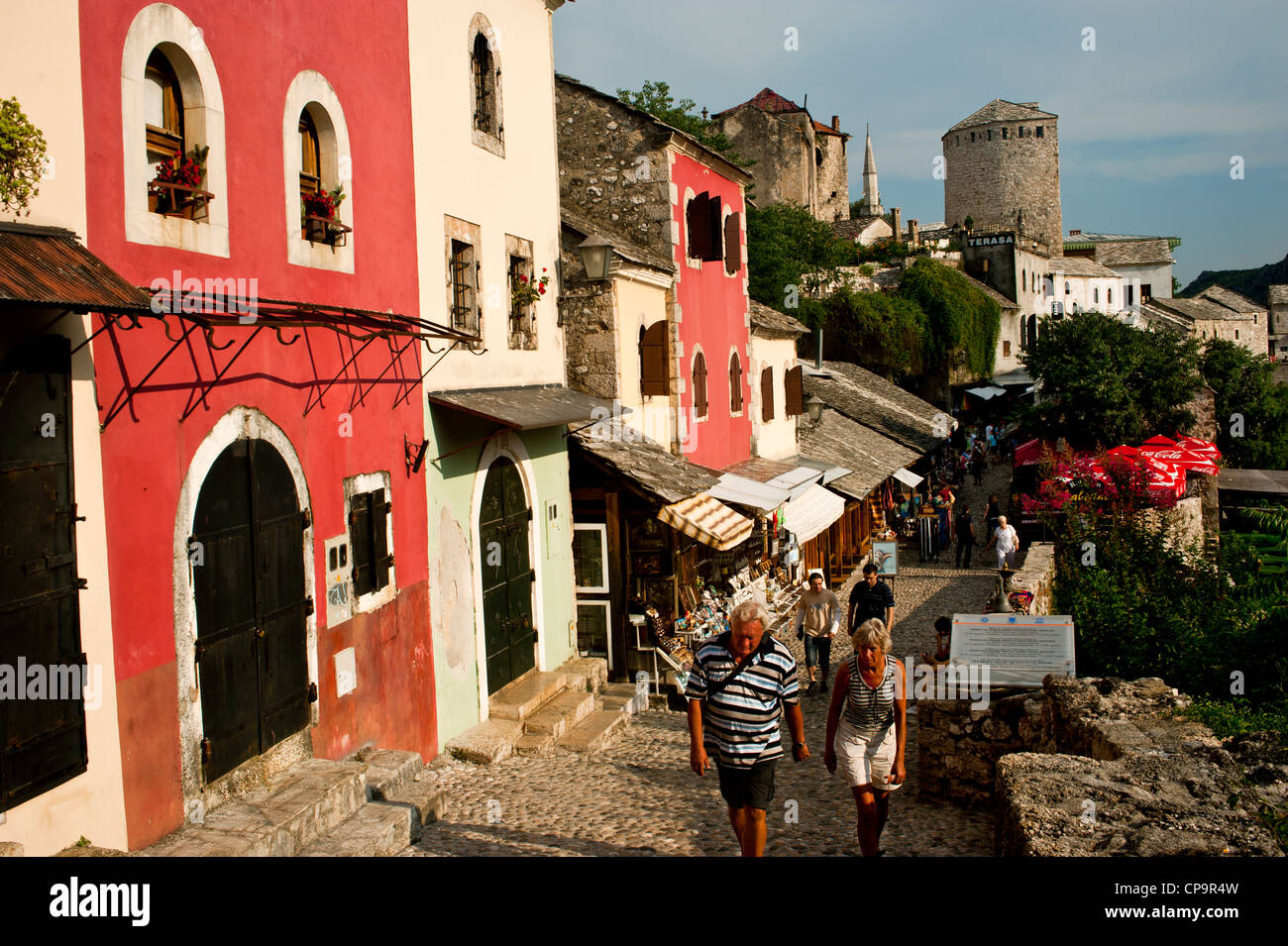 Cobbled street known as Kujundziluk in Mostar old town .Bosnia- Herzegovina. Balkans .Europe. Stock Photo