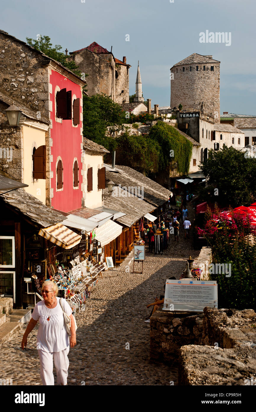 Cobbled street known as Kujundziluk in Mostar old town .Bosnia- Herzegovina. Balkans .Europe. Stock Photo