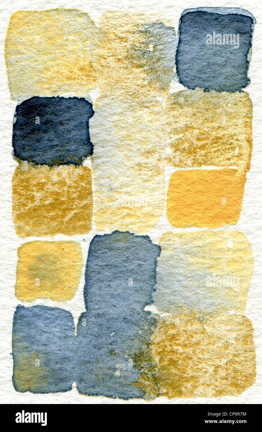 watercolor abstract painting in blue, gold and cream suitable for use as a textured background Stock Photo