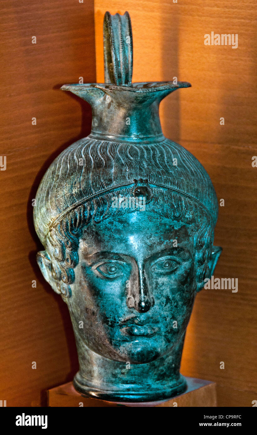 Perfume vase shaped female head bronze 3 Century BC Etruscan Italy Stock Photo