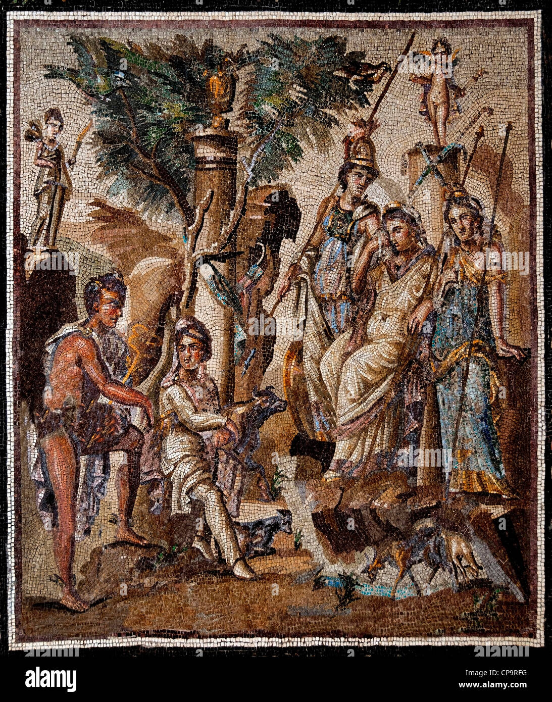 Floor mosaic the judgment of Paris 115-150 AD Antioch on the Orontes now Antakya Turkey Marble limestone  glass paste Roman Stock Photo