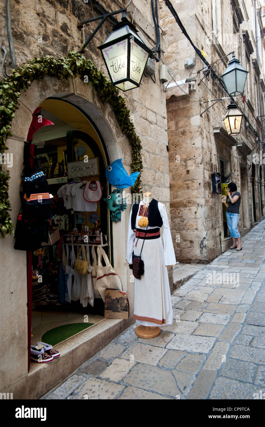 Clothing shop in a narrow street, Old Town, Dubrovnik. Croatia Stock