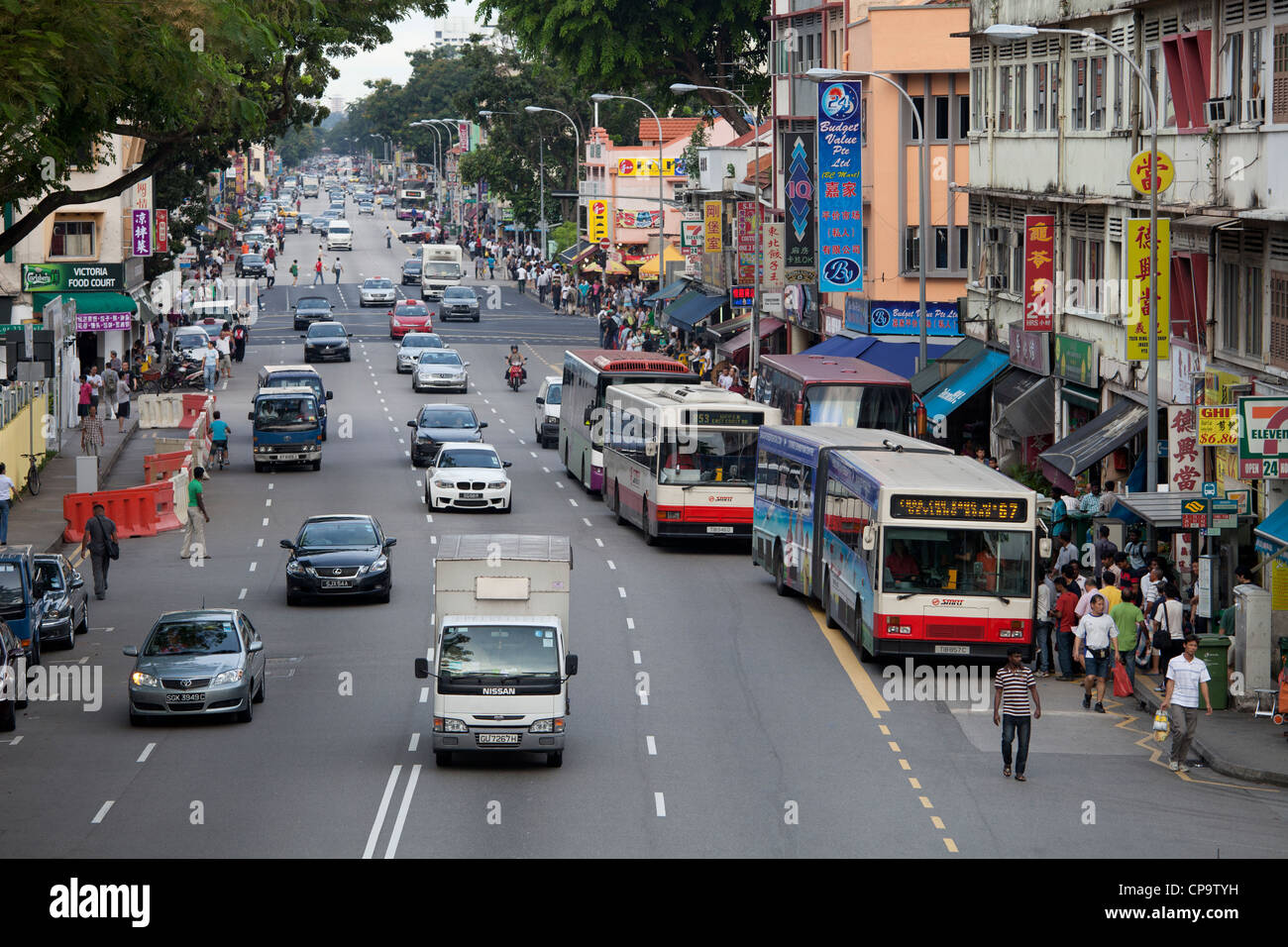 Street scene Geylang Rd, Geylang District in Singapore Stock Photo