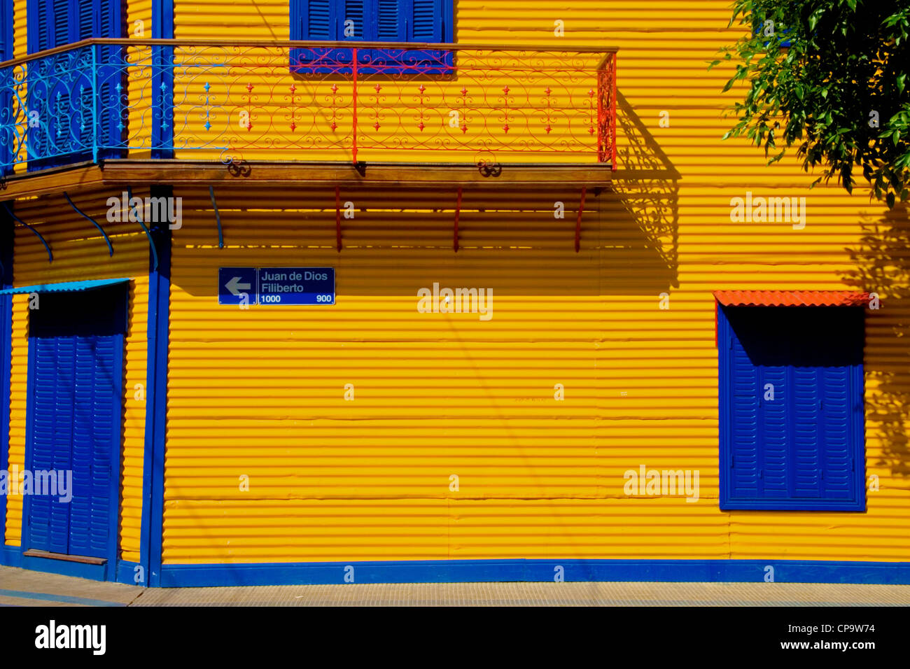 Colourful museum building with the colour's of Boca Juniors football team in the La Boca district of Buenos Aires, Argentina. Stock Photo
