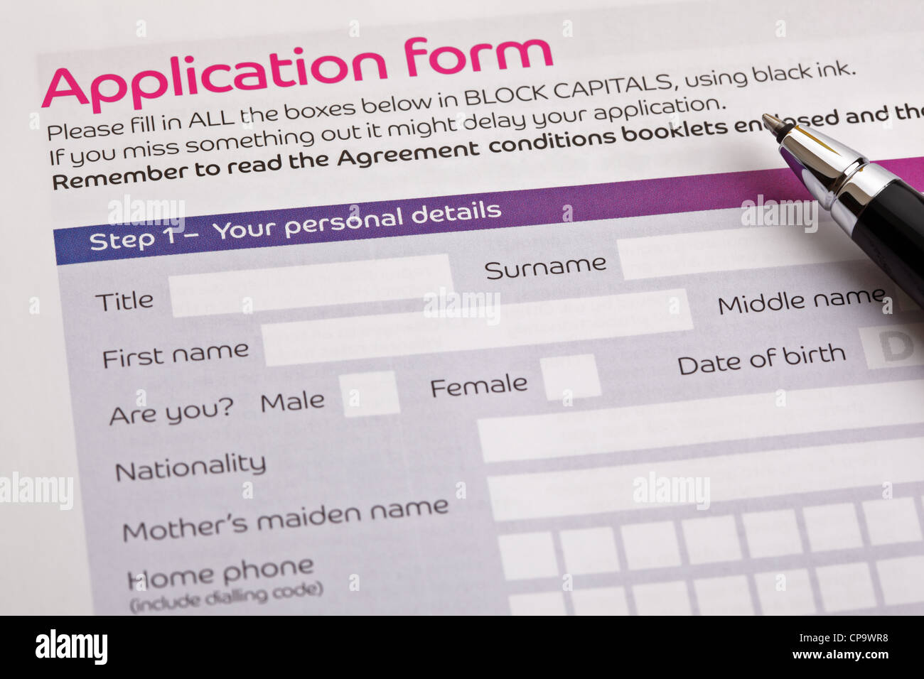 Application form Stock Photo
