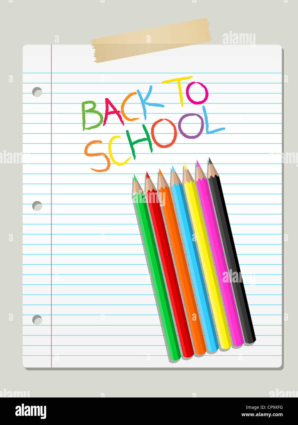 Coloured pencils on lined paper Stock Photo - Alamy