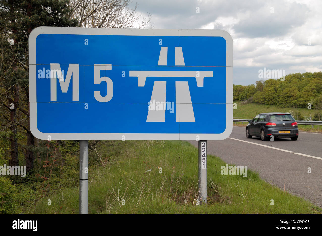 M5 motorway sign on slip road leading to the the M5 motorway in South Gloucestershire, UK. Stock Photo