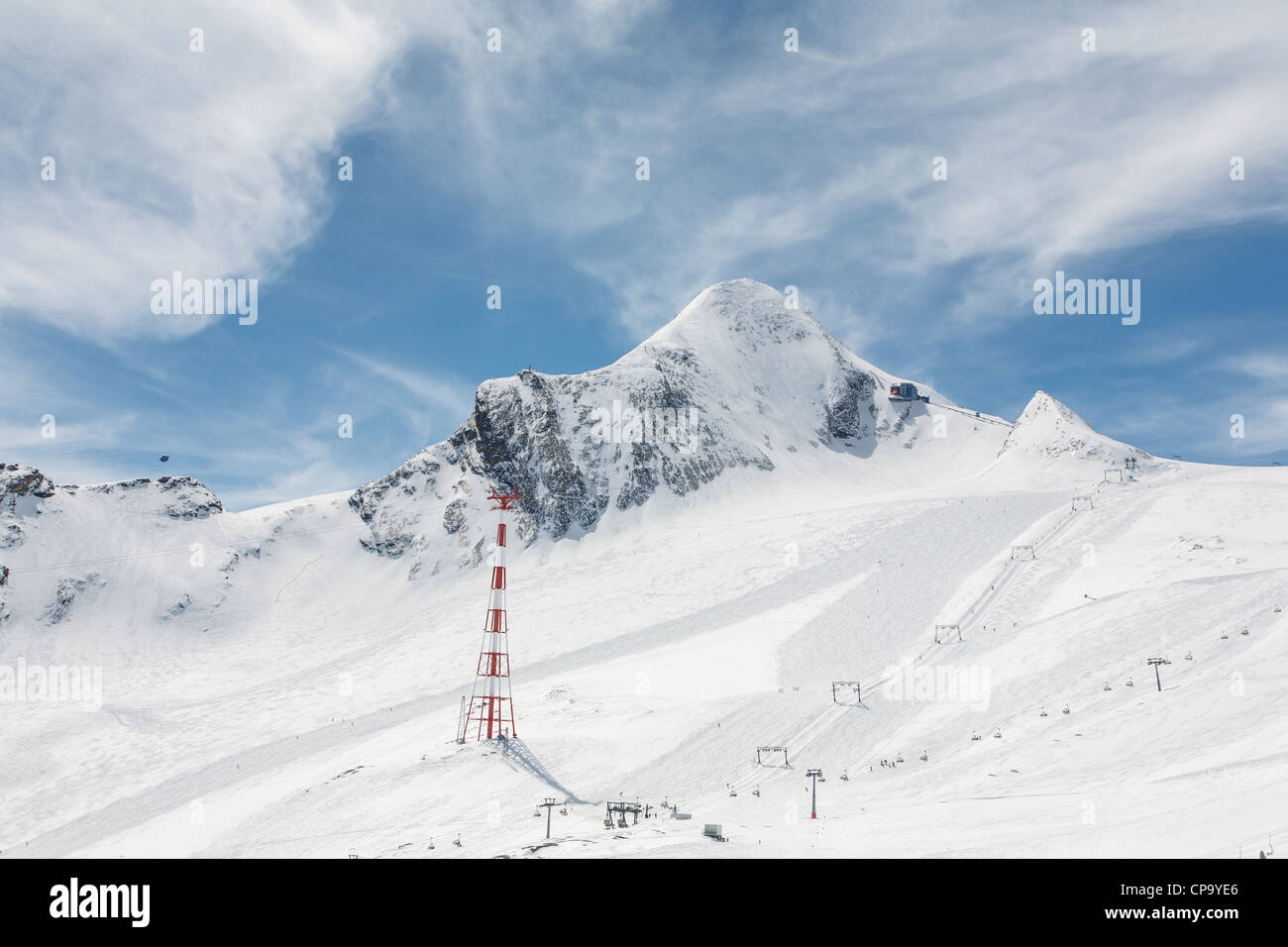 A dramatic view of the Kitzsteinhorn mountain, 3,200m up in the Austrian  Alps at Kaprun. The visitor center can be seen Stock Photo - Alamy