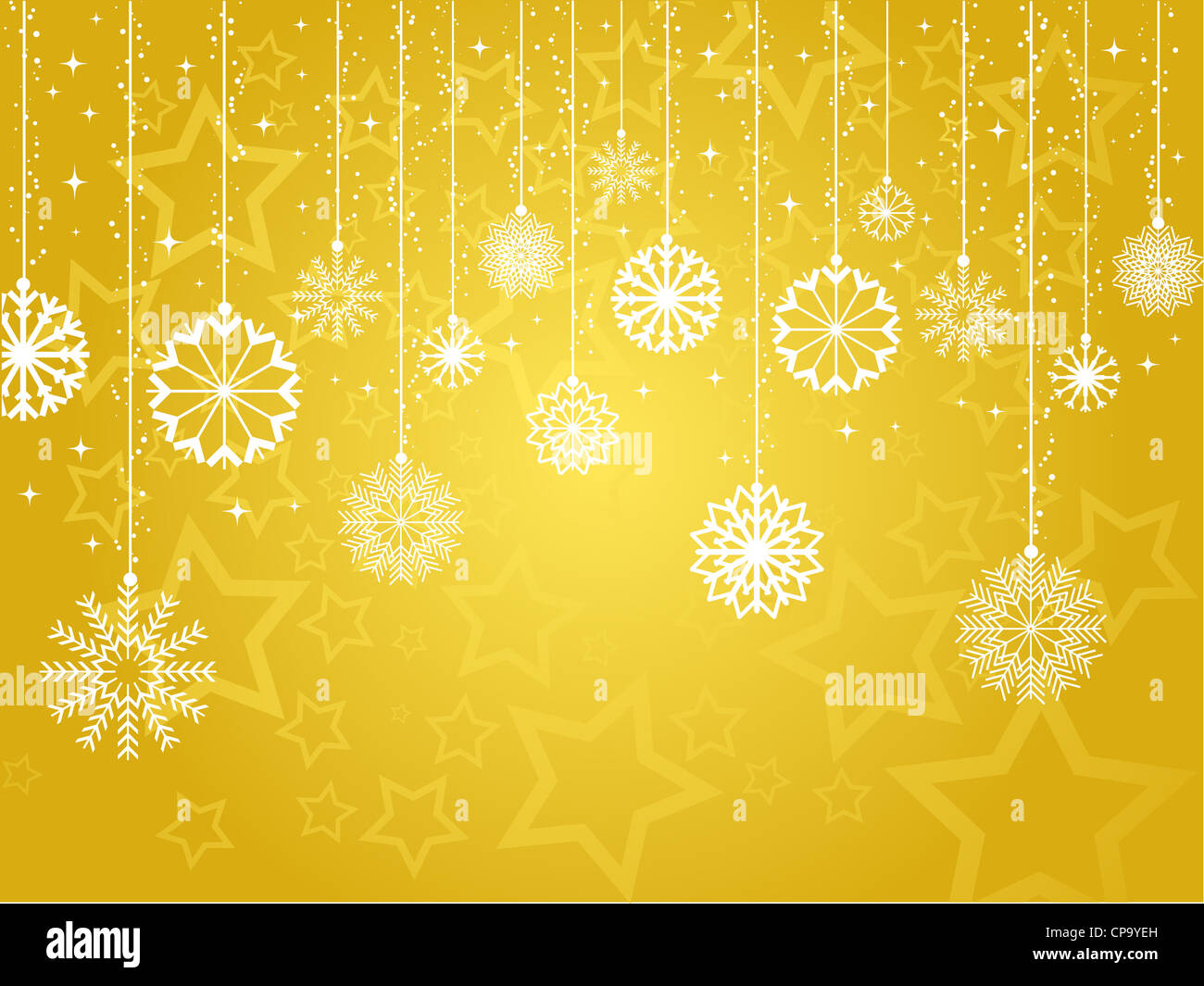 Golden background of hanging snowflakes Stock Photo - Alamy