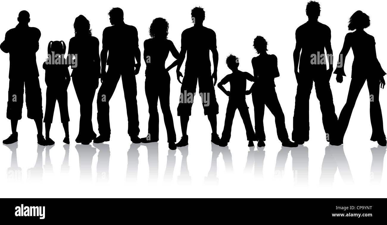 Silhouette of a large group of people Stock Photo