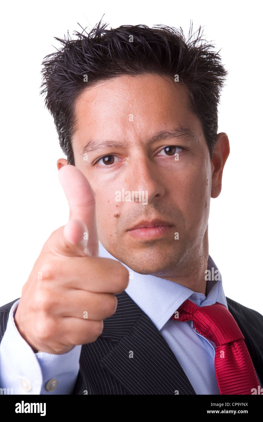 businessman looking powerful and pointing to you (selective focus Stock ...