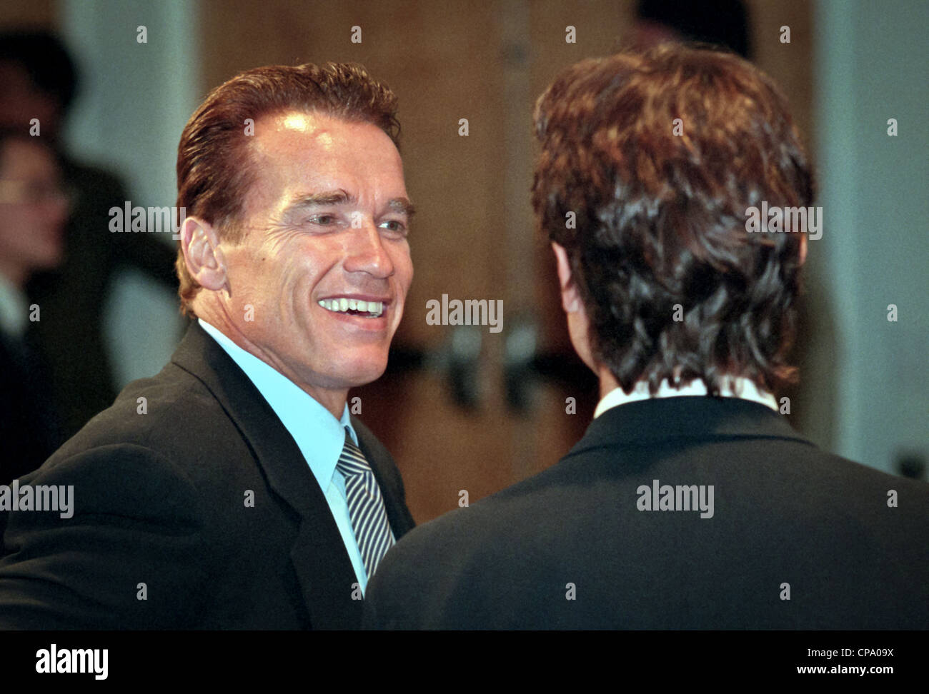 Actor Arnold Schwarzenegger at the dedication of the Peace Corps headquarters September 15, 1998 in Washington, DC. Stock Photo