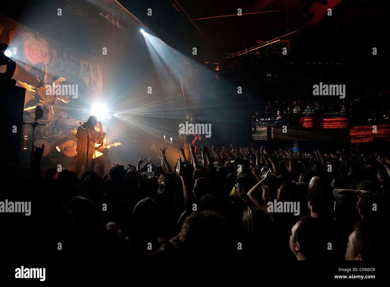 Spectator listens to Helloween rock concert in Principal Club Theater