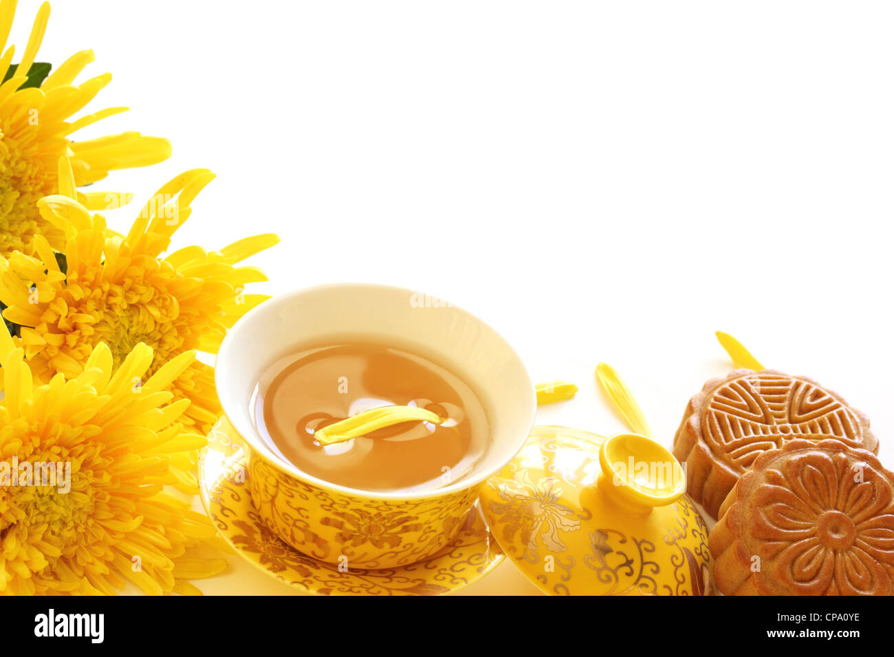 Mooncake and tea,food and drink for Chinese mid autumn festival. Stock Photo
