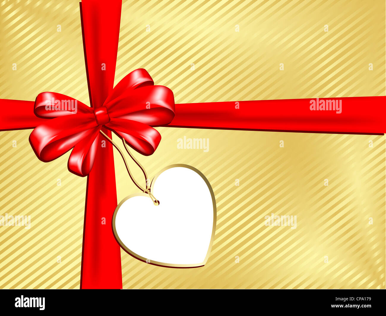 Gold gift background with ribbon and label Stock Photo - Alamy