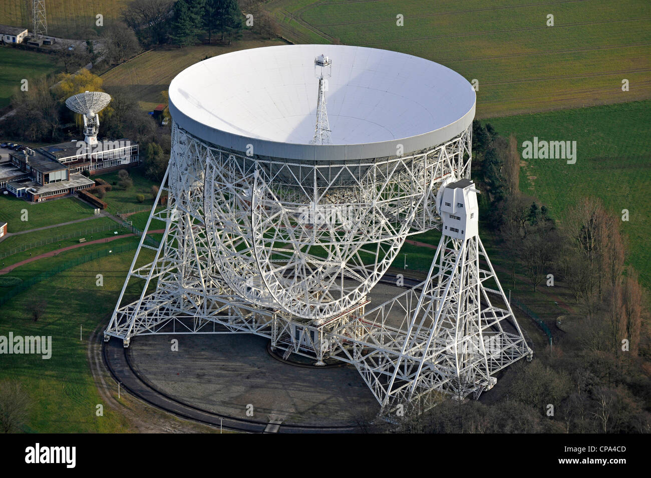 Aerial View of Jodrell Bank radio telescope Stock Photo