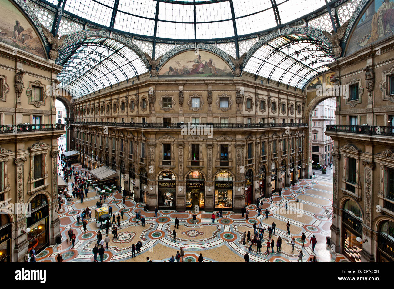 Unique elevated view of Galleria Vittorio Emanuele II in Milan on