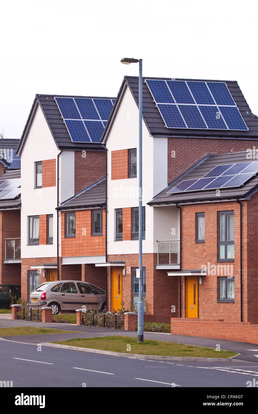 New housing with Photovoltaic systems on roof, Birmingham, England, UK Stock Photo