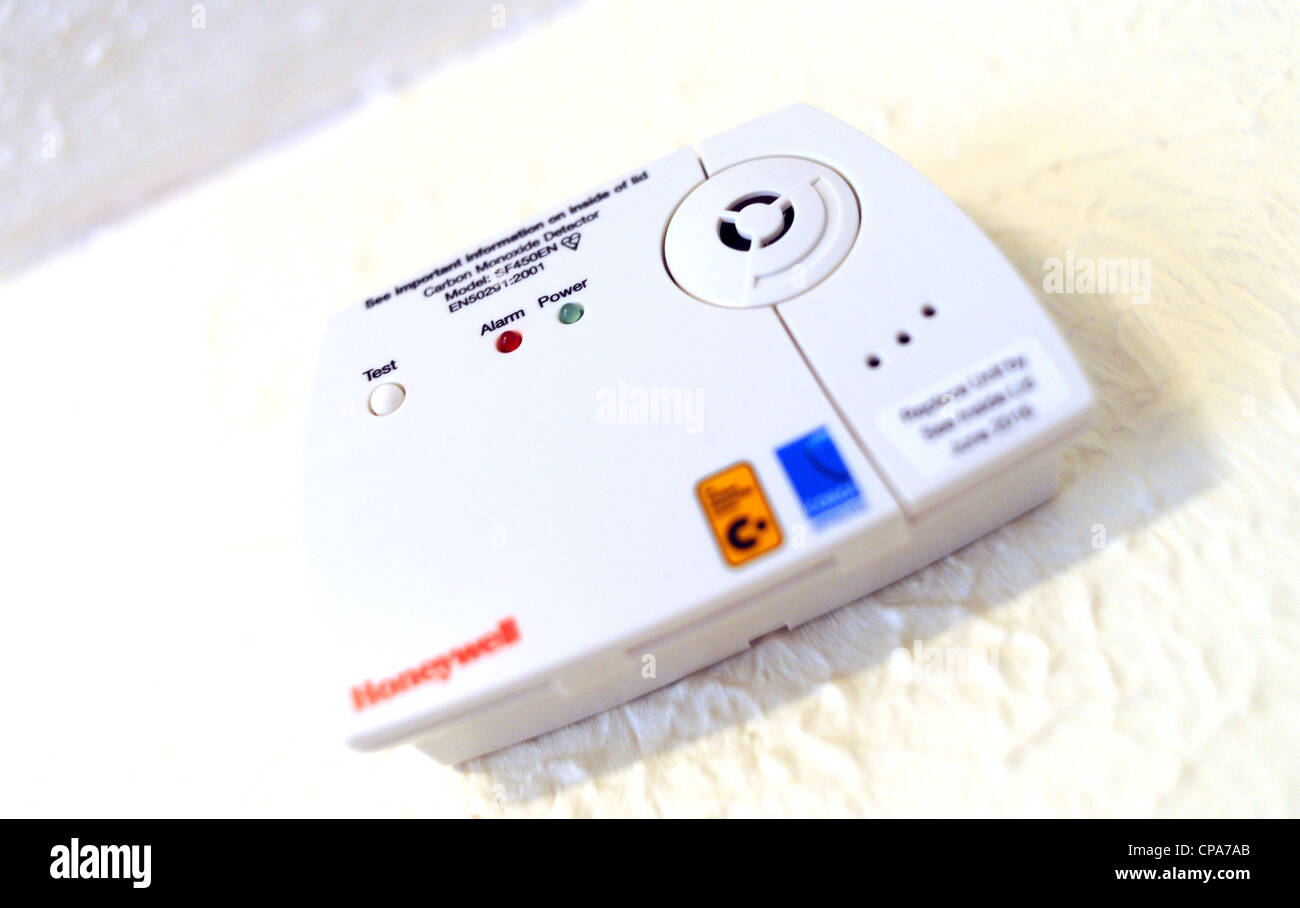 Honeywell Carbon Monoxide detector aarm attached to wall Stock Photo