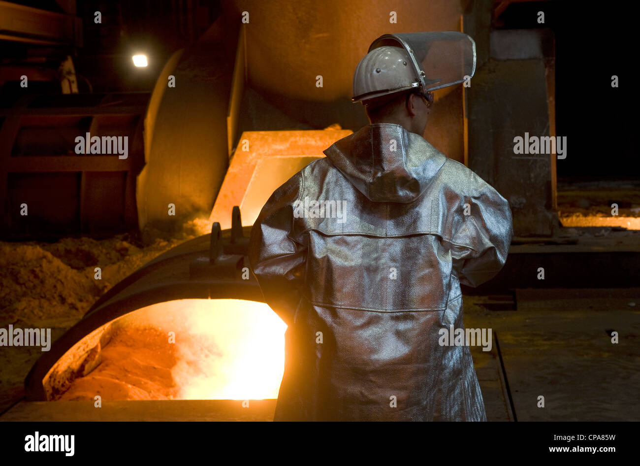 A worker at the new blast furnace 8 at the ThyssenKrupp Steel AG, Duisburg, Germany Stock Photo