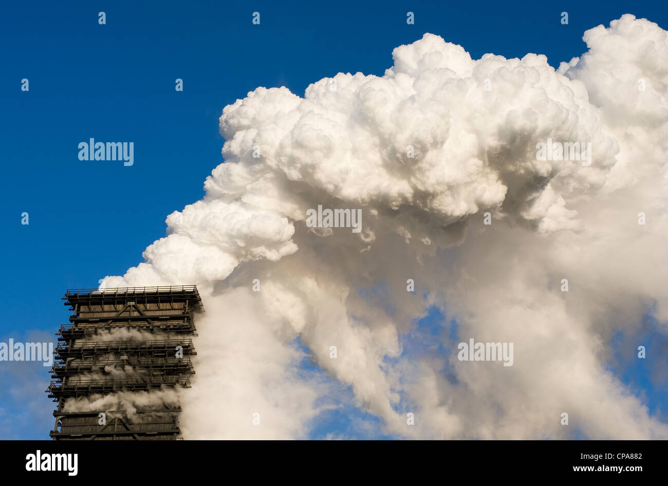 A smokestack of the coking plant of ThyssenKrupp Steel AG, Duisburg, Germany Stock Photo