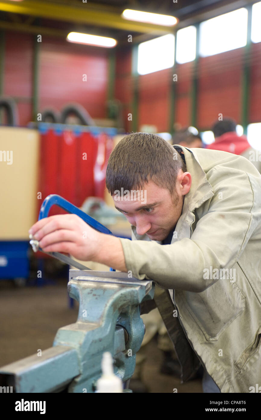 Trainee locksmiths at the ThyssenKrupp Steel AG, Duisburg, Germany Stock Photo