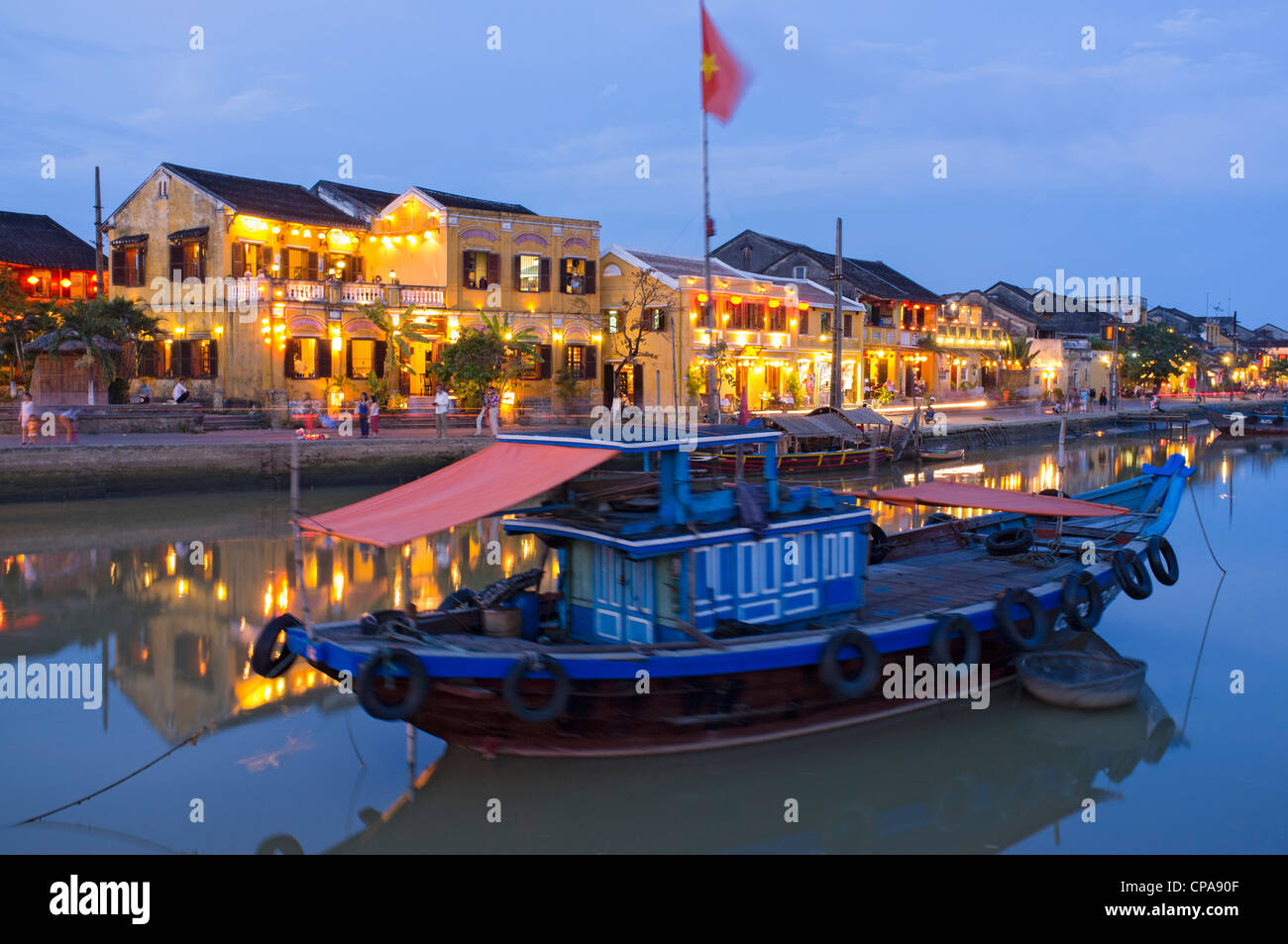 Dusk view of UNESCO world heritage town of Hoian in Vietnam Stock Photo