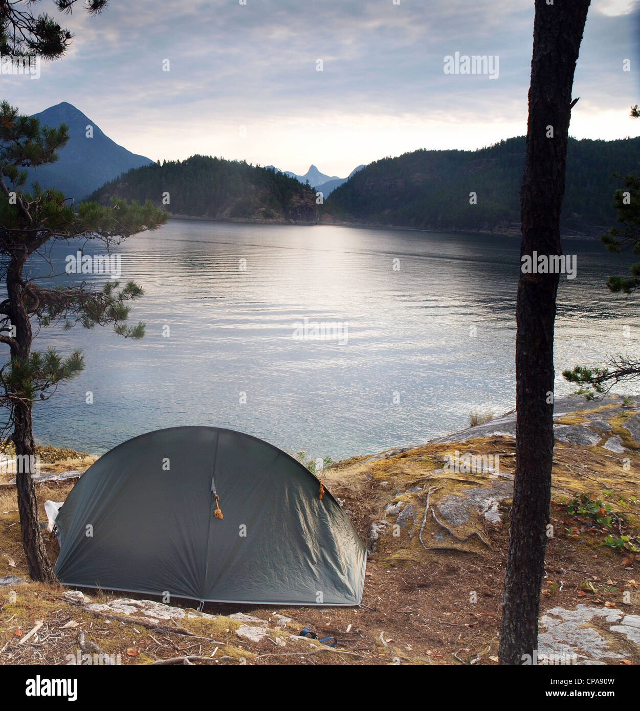 A tent pitched on one of The Curme Islands in Desolation Sound, British