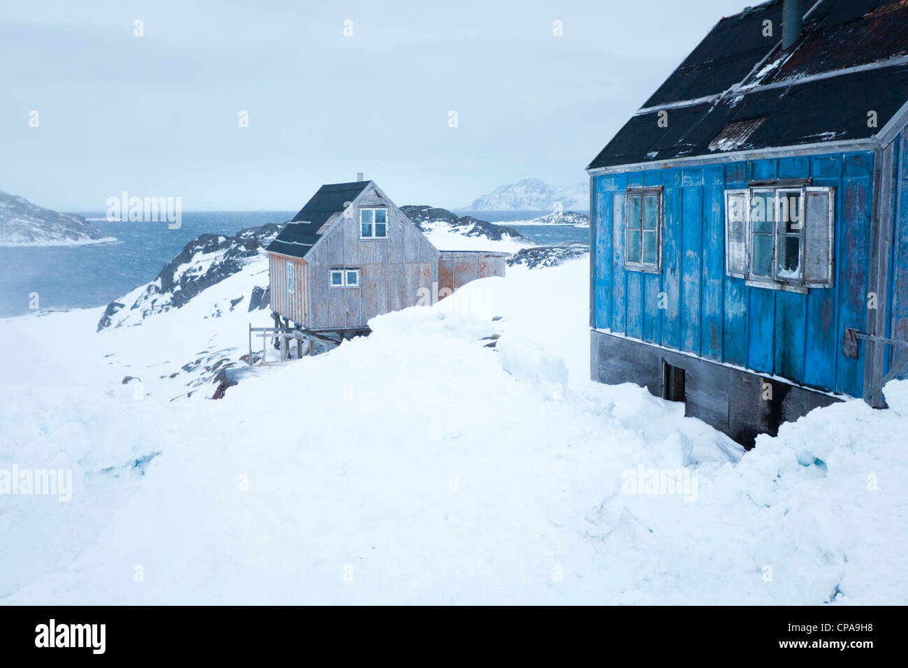 Inuit houses in Kulusuk, Greenland Stock Photo