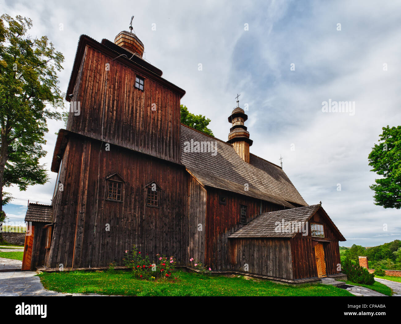 The old church of larch wood in Rabka, a resort town 60 km south of