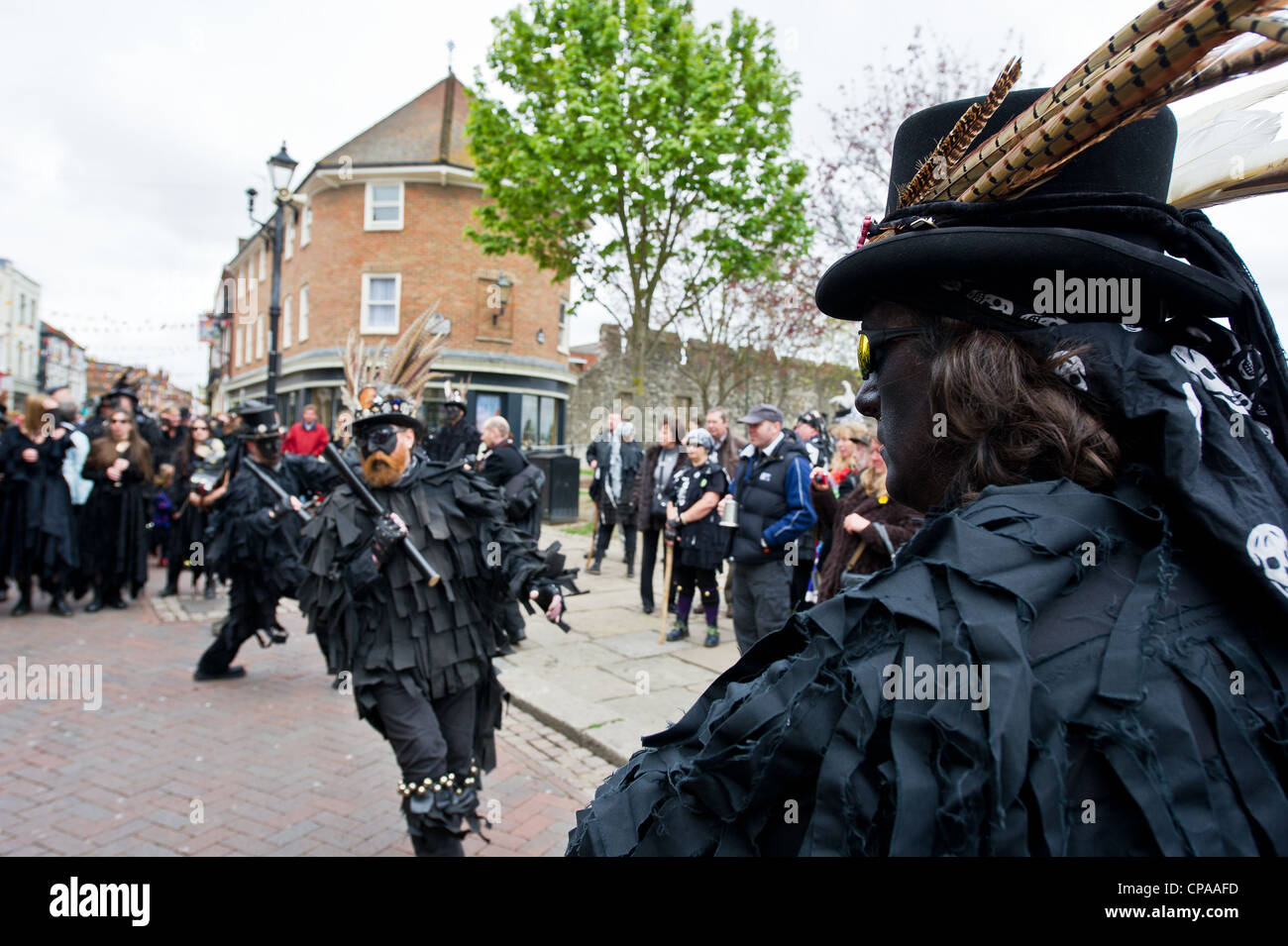 Wlfs Head and Vixen Border Morris performing at the Sweeps festival in Rochester Kent Stock Photo