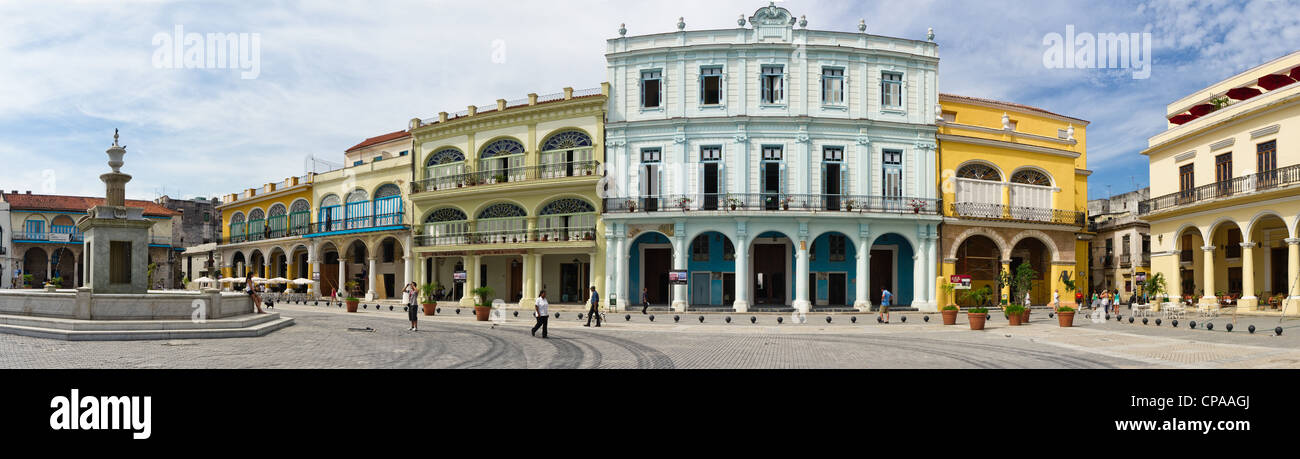 Panorama of Old Havana plaza Vieja with colorful tropical buildings, Havana ,Cuba Stock Photo