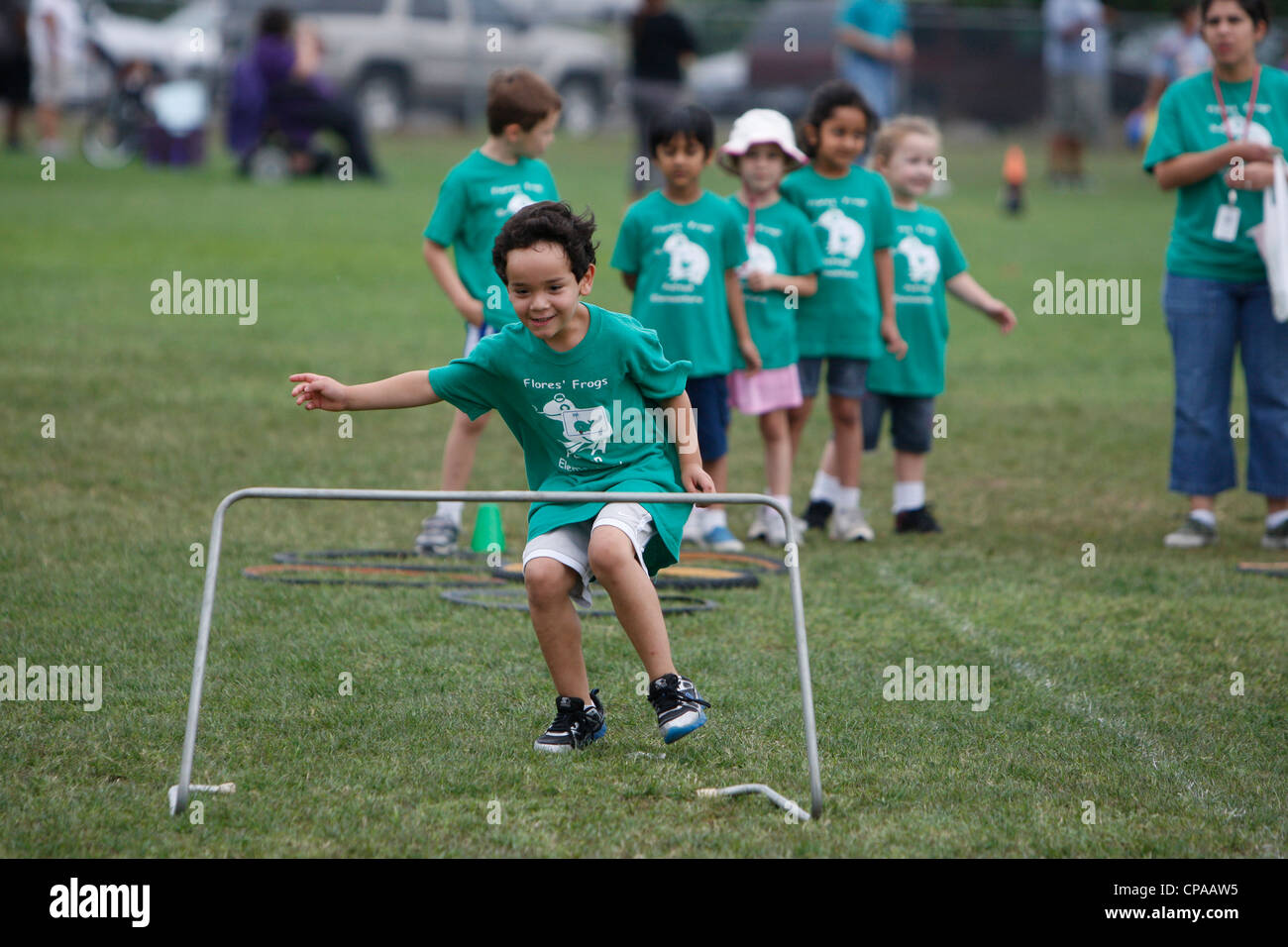 Multiethnic kindergarten age school children participate in physical