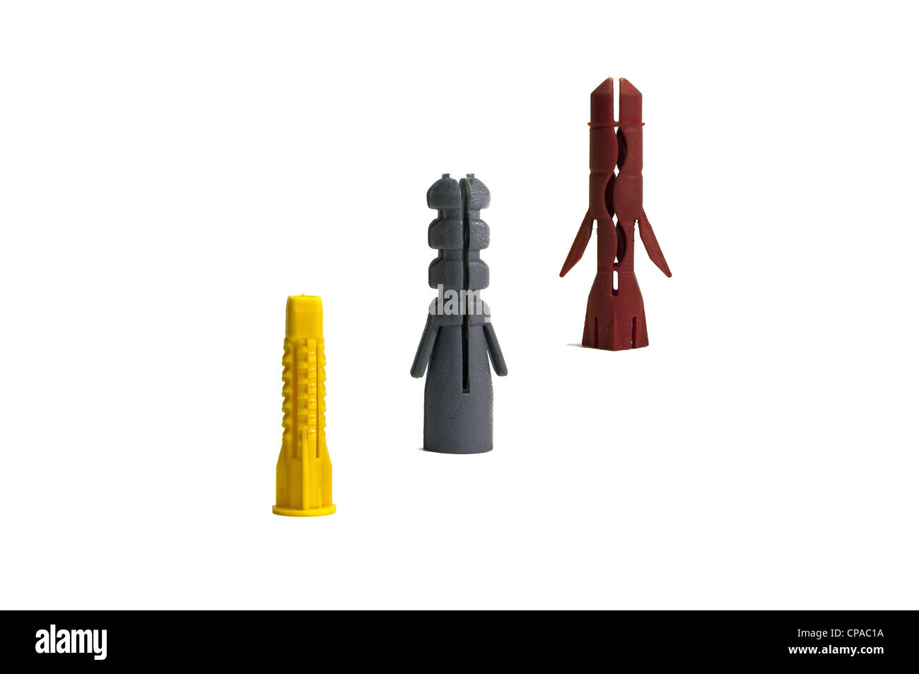 three colorful rawl plugs in different kind and size Stock Photo Alamy