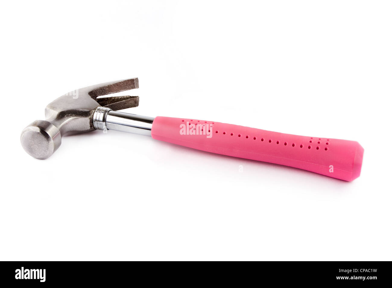 Hammer with a pink ahndle over white Stock Photo