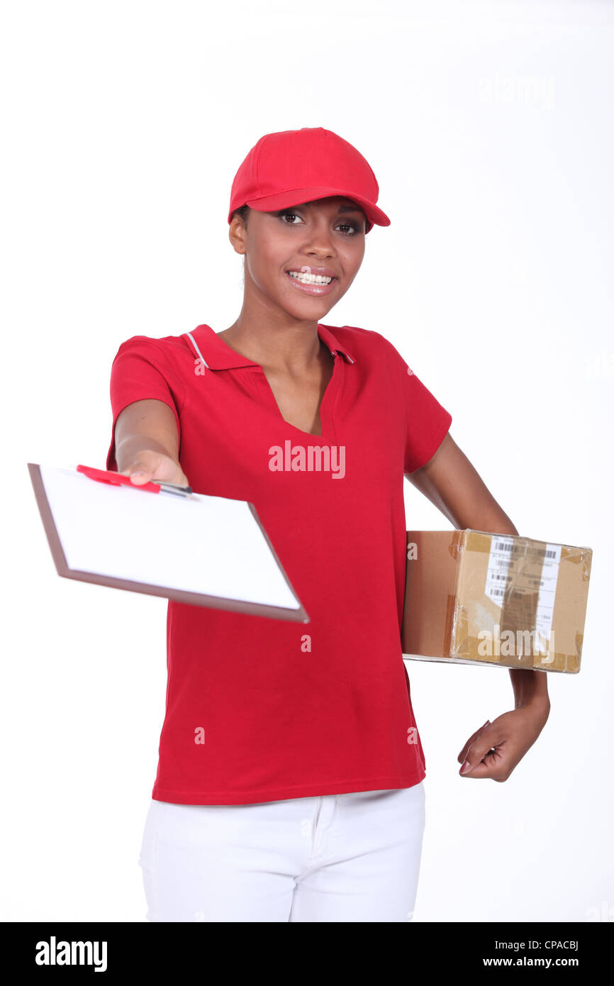 https://c8.alamy.com/comp/CPACBJ/delivery-girl-with-a-package-CPACBJ.jpg