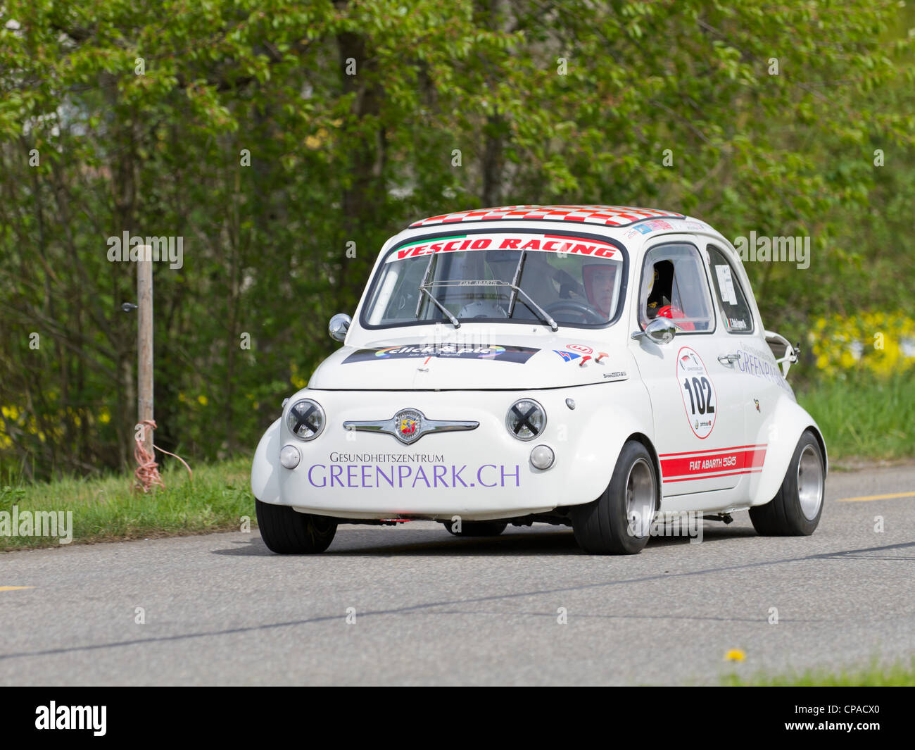Vintage race touring car Fiat Abarth 595 from 1965 at Grand Prix in Mutschellen, SUI on April 29, 2012. Stock Photo