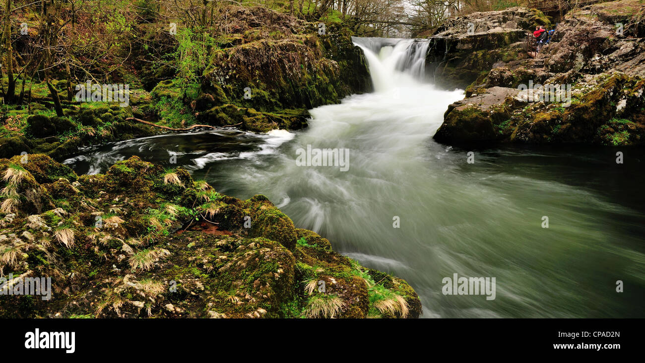 Panoramic view of Skelwith Force and the River Brathay at Skelwith Bridge, English Lake District Stock Photo