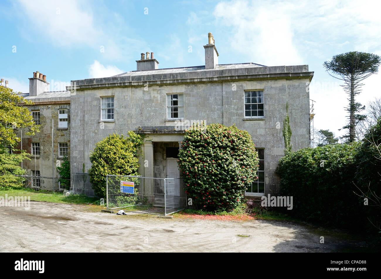 Enys house near Falmouth in Cornwall, UK, closed and under repair. Stock Photo