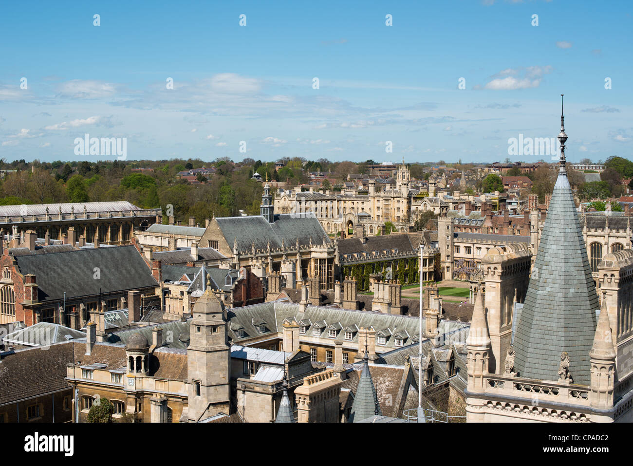 Cambridge University rooftops. Cambridgeshire, England. Stock Photo