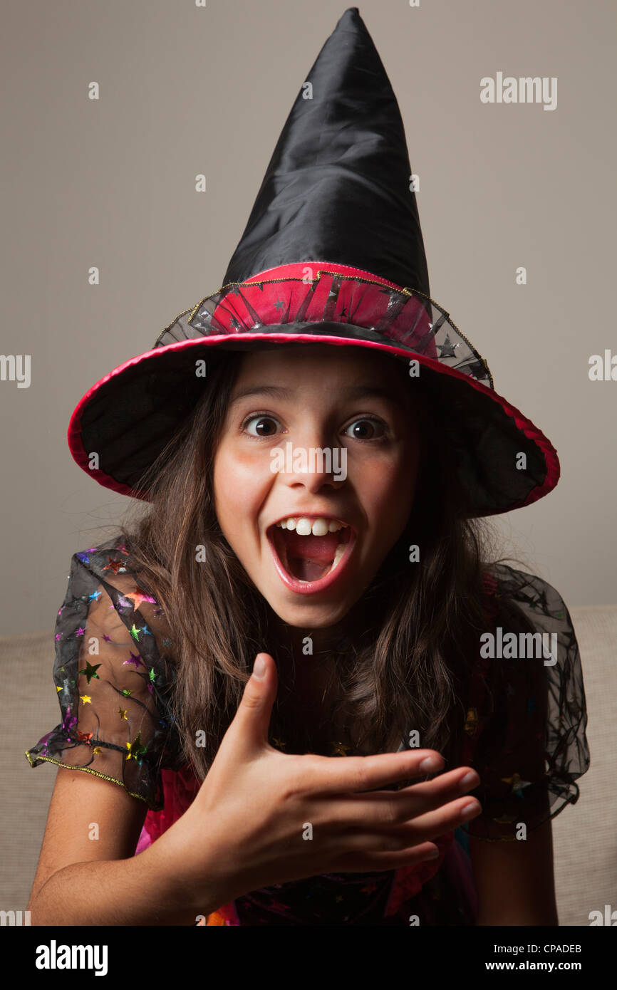Ten years old wearing Halloween costume having fun Stock Photo Alamy
