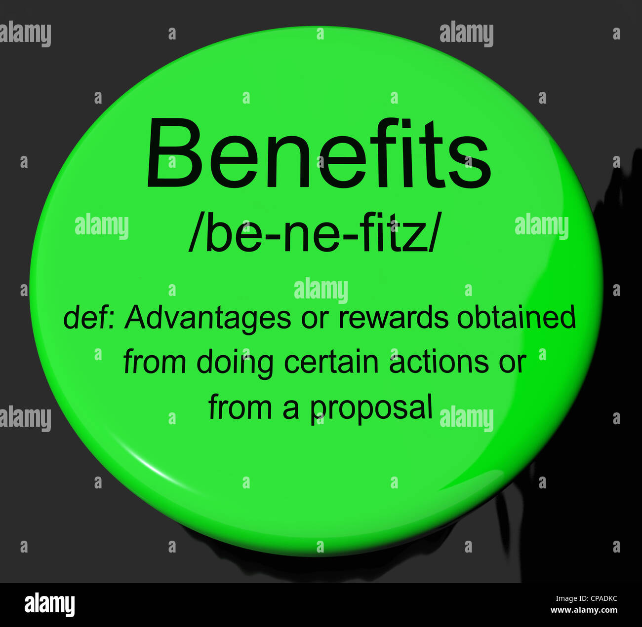 Benefits Definition Button Shows Bonus Perks Or Rewards Stock Photo Alamy