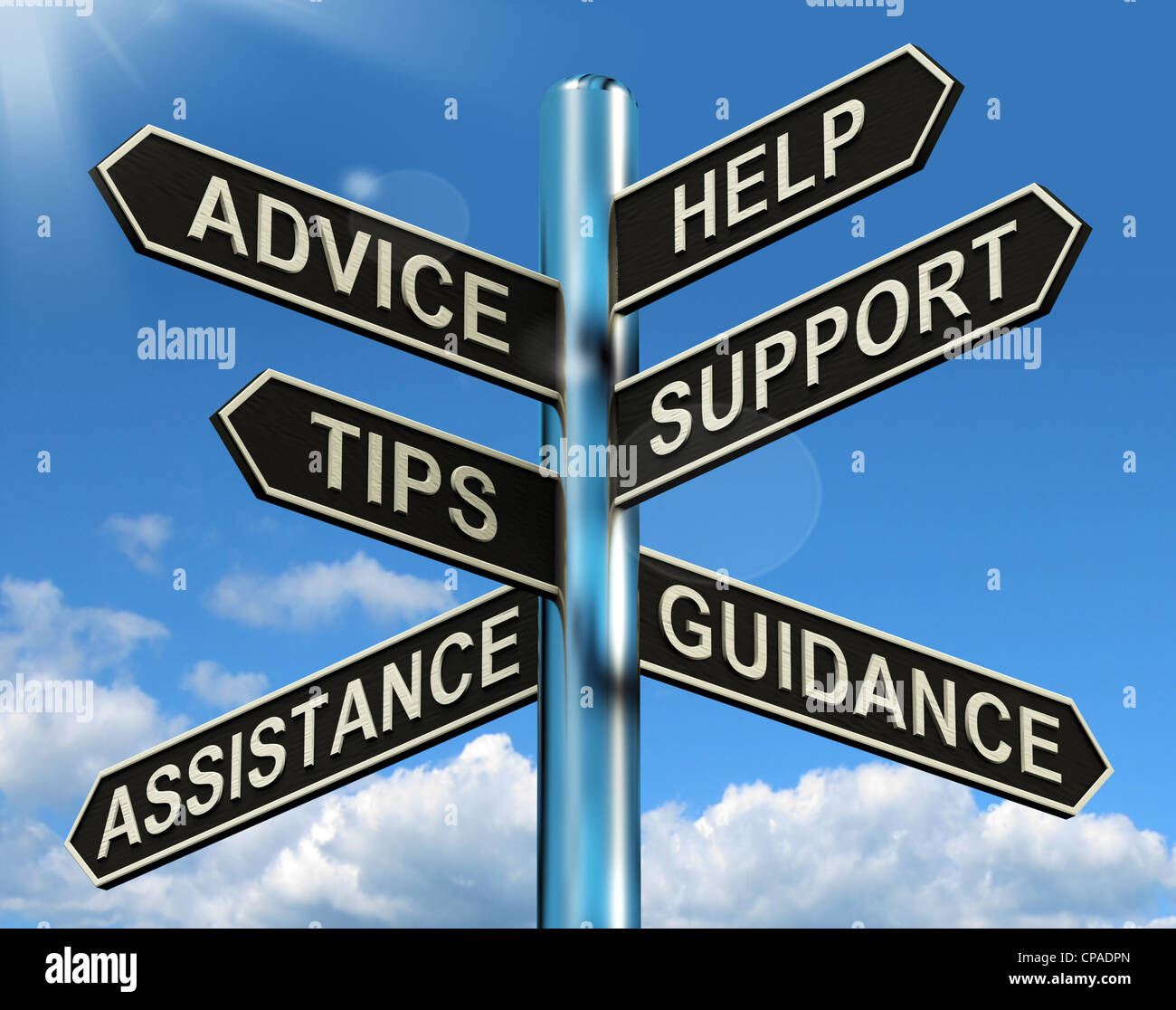 Advice Help Support And Tips Signpost Shows Information And Guidance Stock  Photo - Alamy