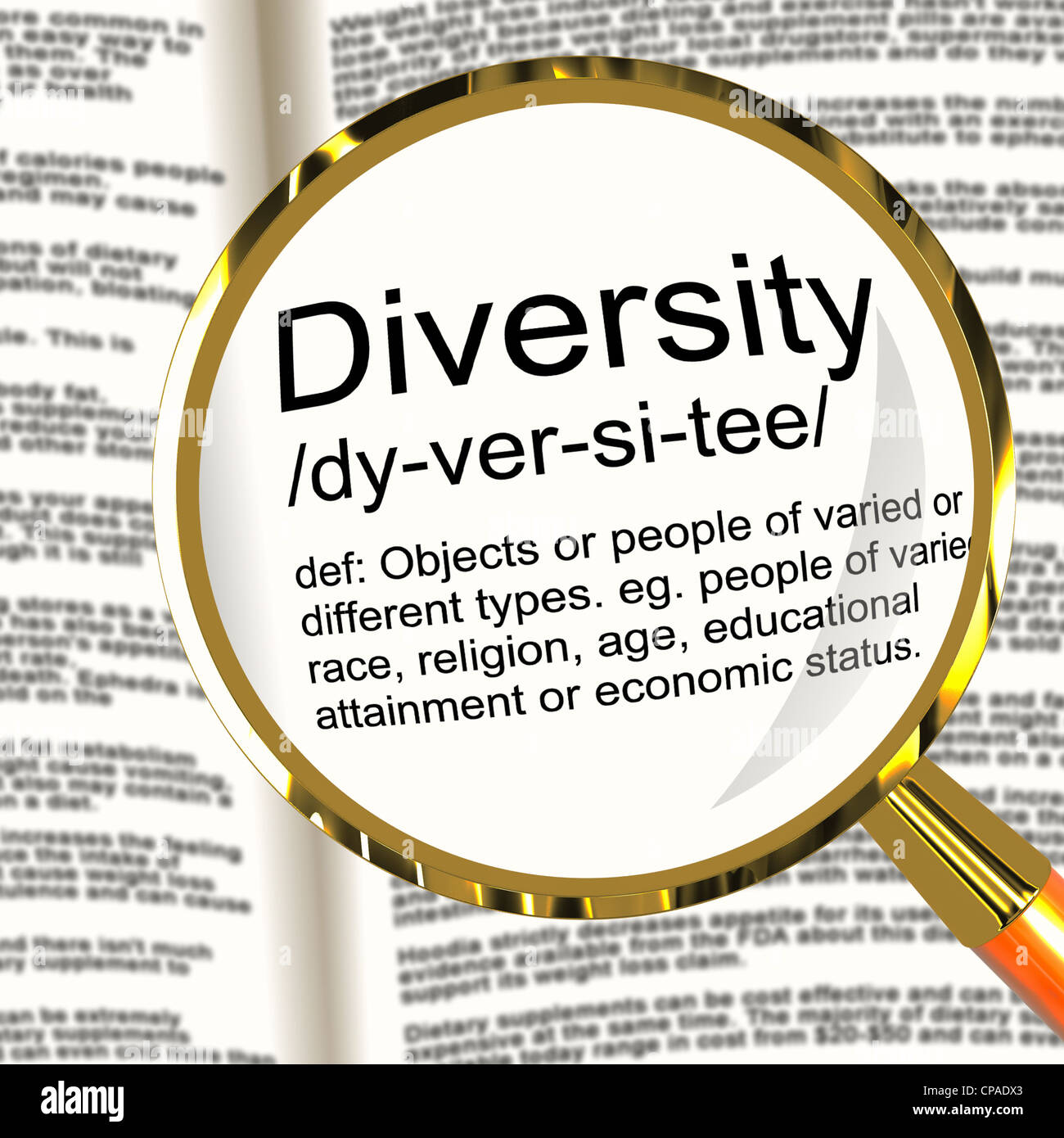Diversity Definition Magnifier Shows Different Diverse And Mixed Race Stock Photo Alamy