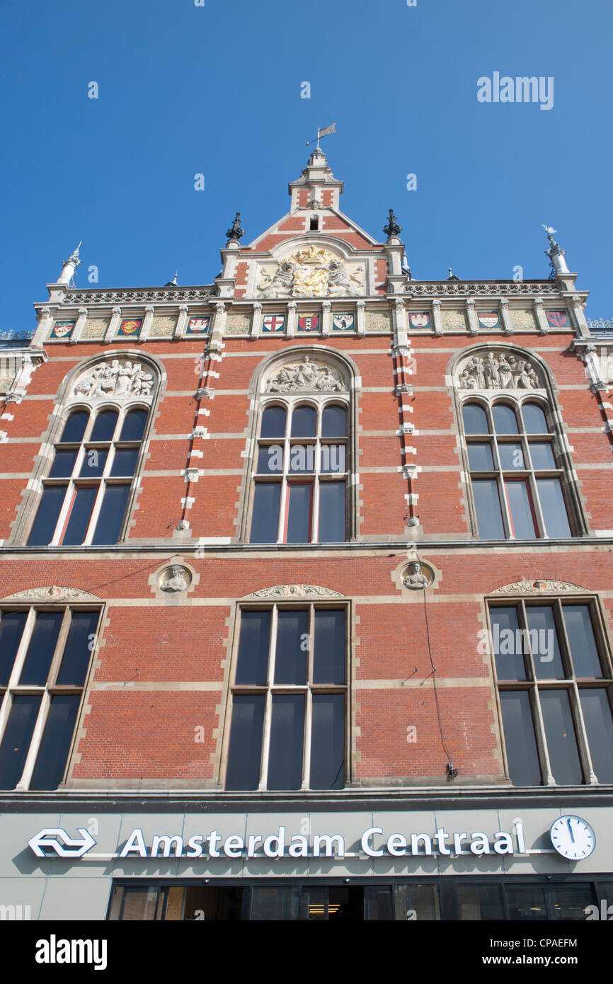 Front Facade of Amsterdam Central Station Stock Photo